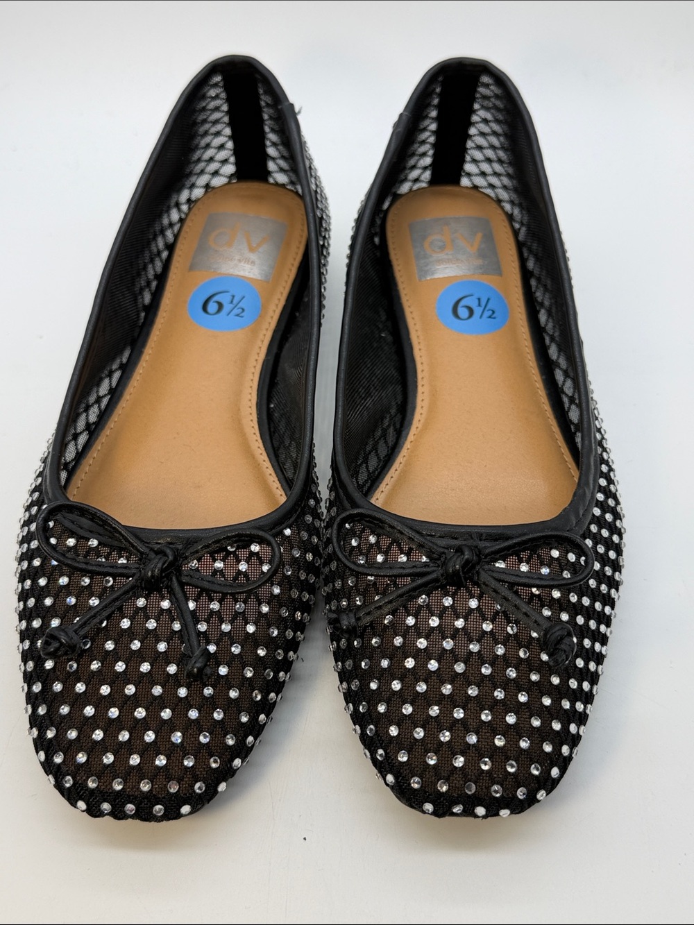 Dolce Vita Black See-thru Flats with Rhinestones & Bow Sz 6.5